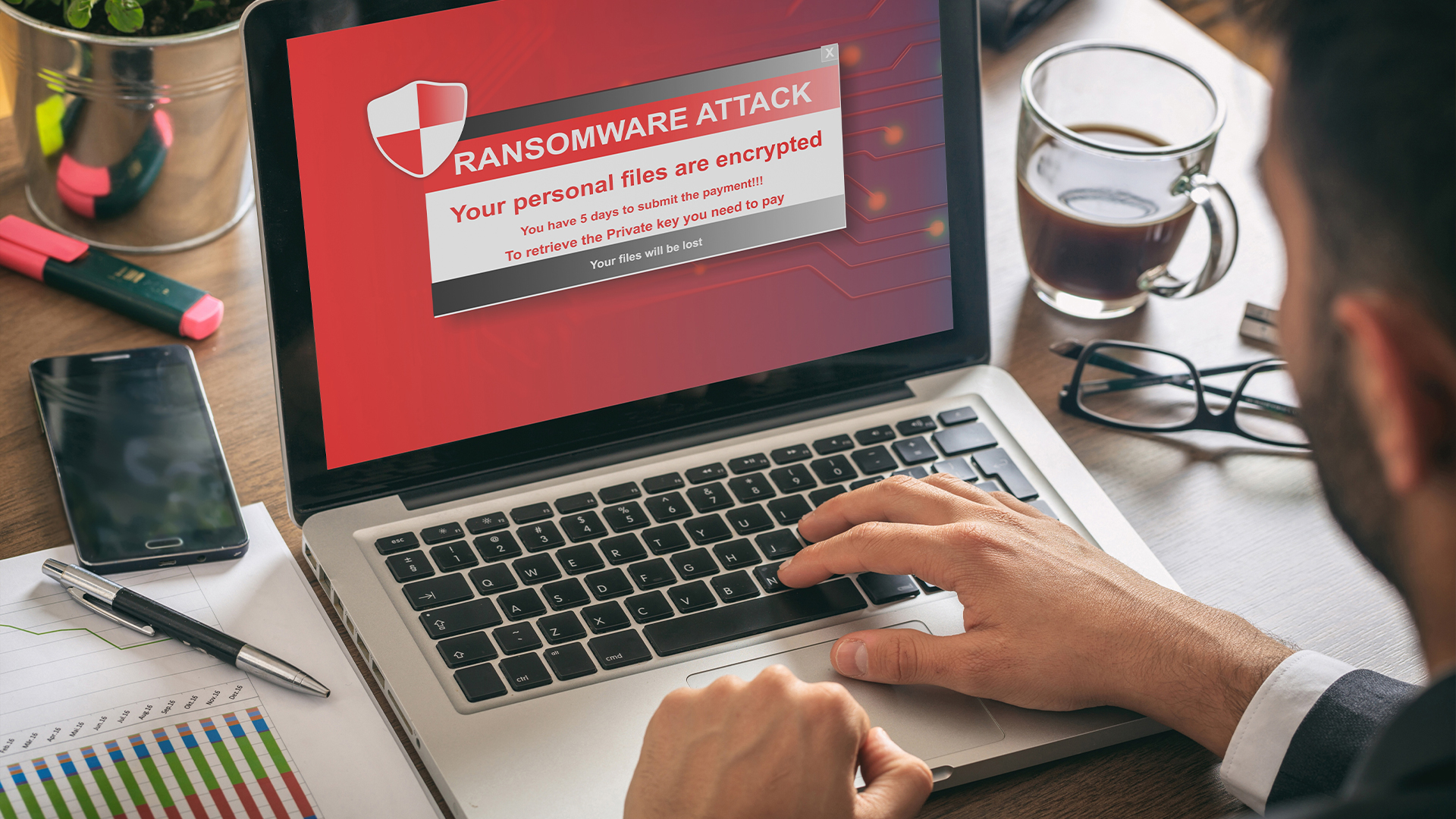 Ransomware alert on a laptop screen